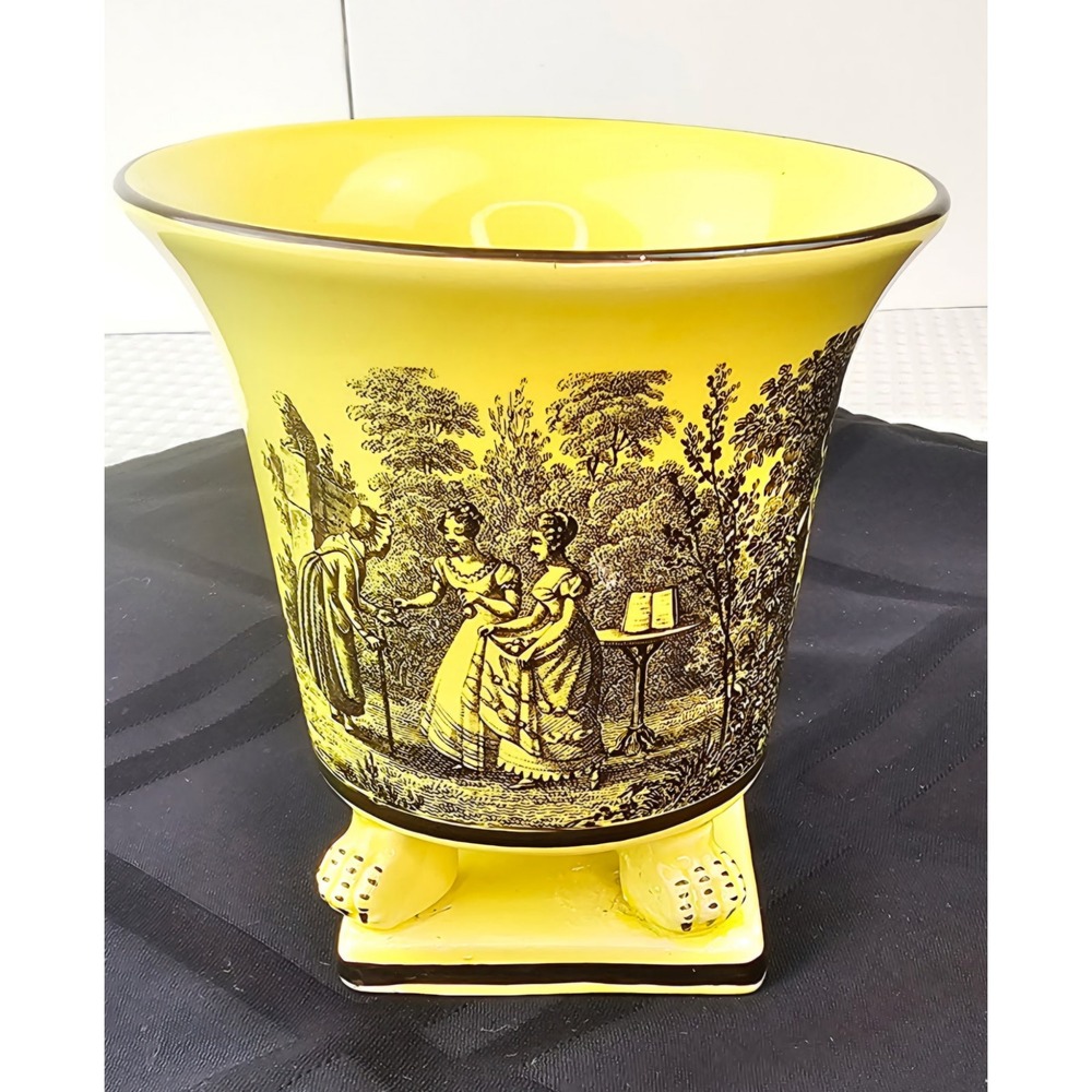 Vintage 1960s Italian Regency Mottahedda for Creil Small Cache Pot Yellow/ Black